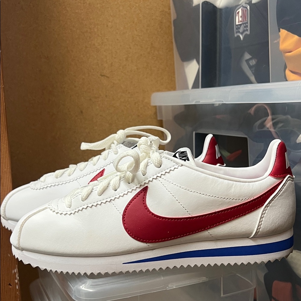 Nike White Sneakers with Red and Blue Accents